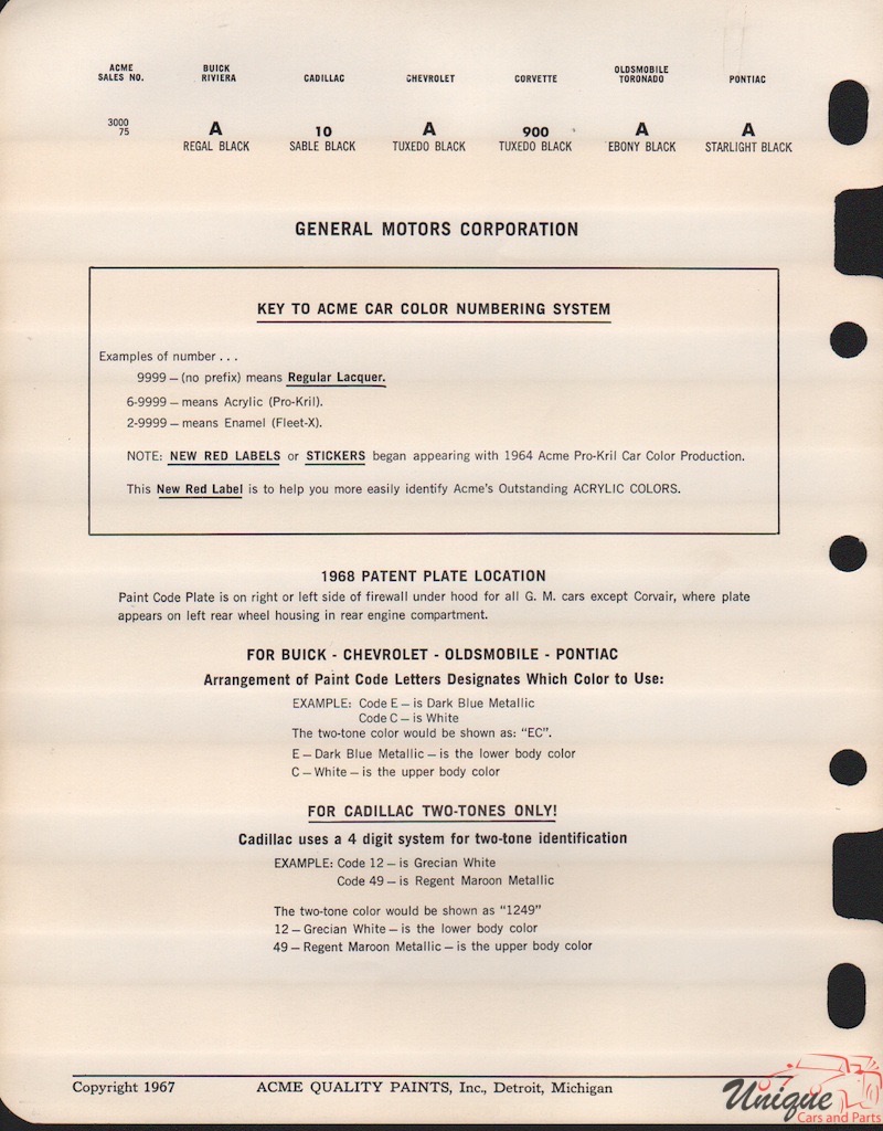 1968 General Motors Paint Charts Acme 7